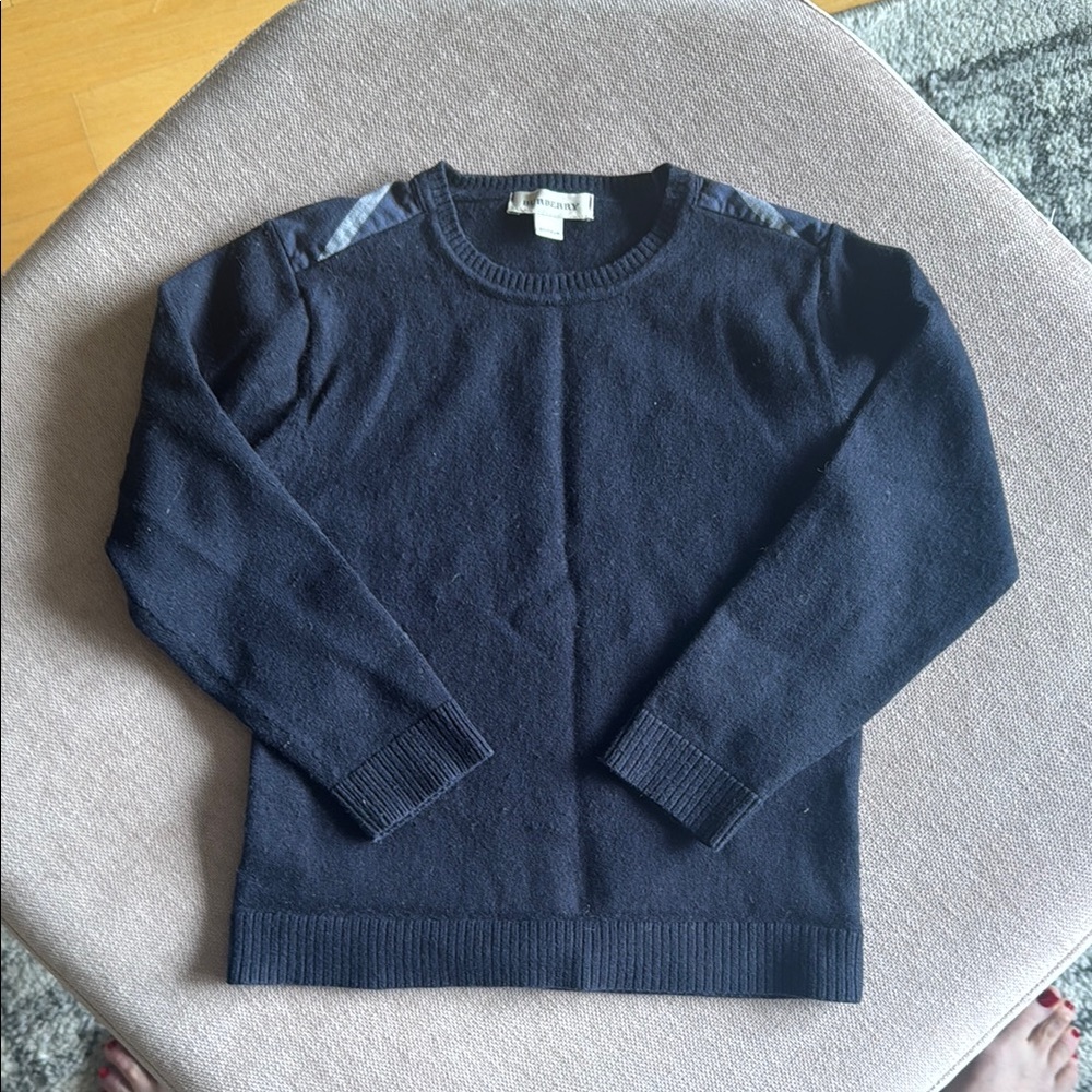 Burberry Blue Crew Neck Sweater Fine Gauge Knit